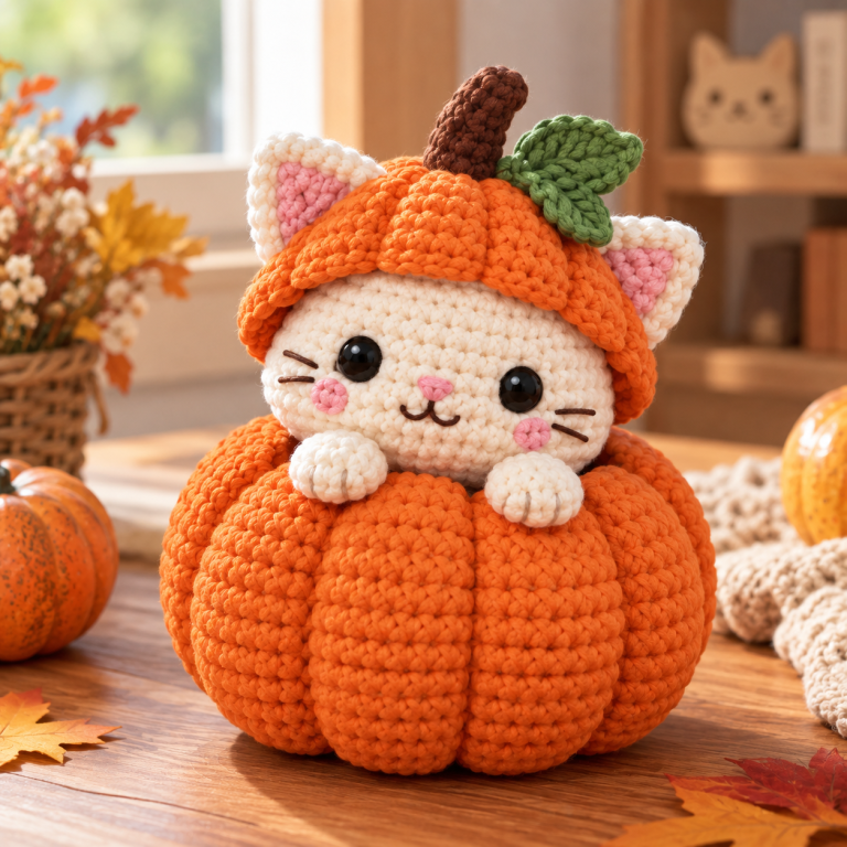 Free Pumpkin Cat Amigurumi Crochet Pattern – Easy & Cute