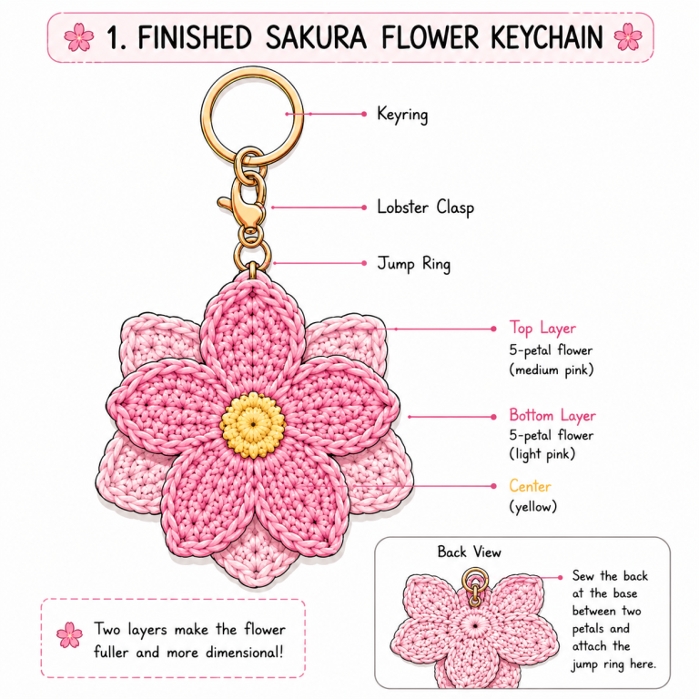 How to Crochet a Sakura Flower Keychain (Free Pattern)
