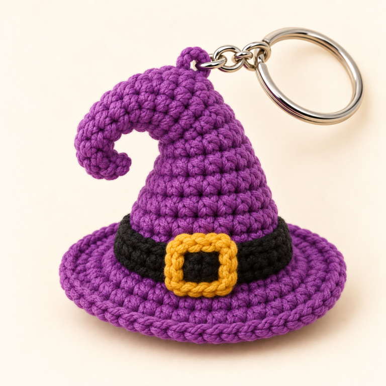 Crochet Purple Witch Hat Keychain – Free Easy Pattern