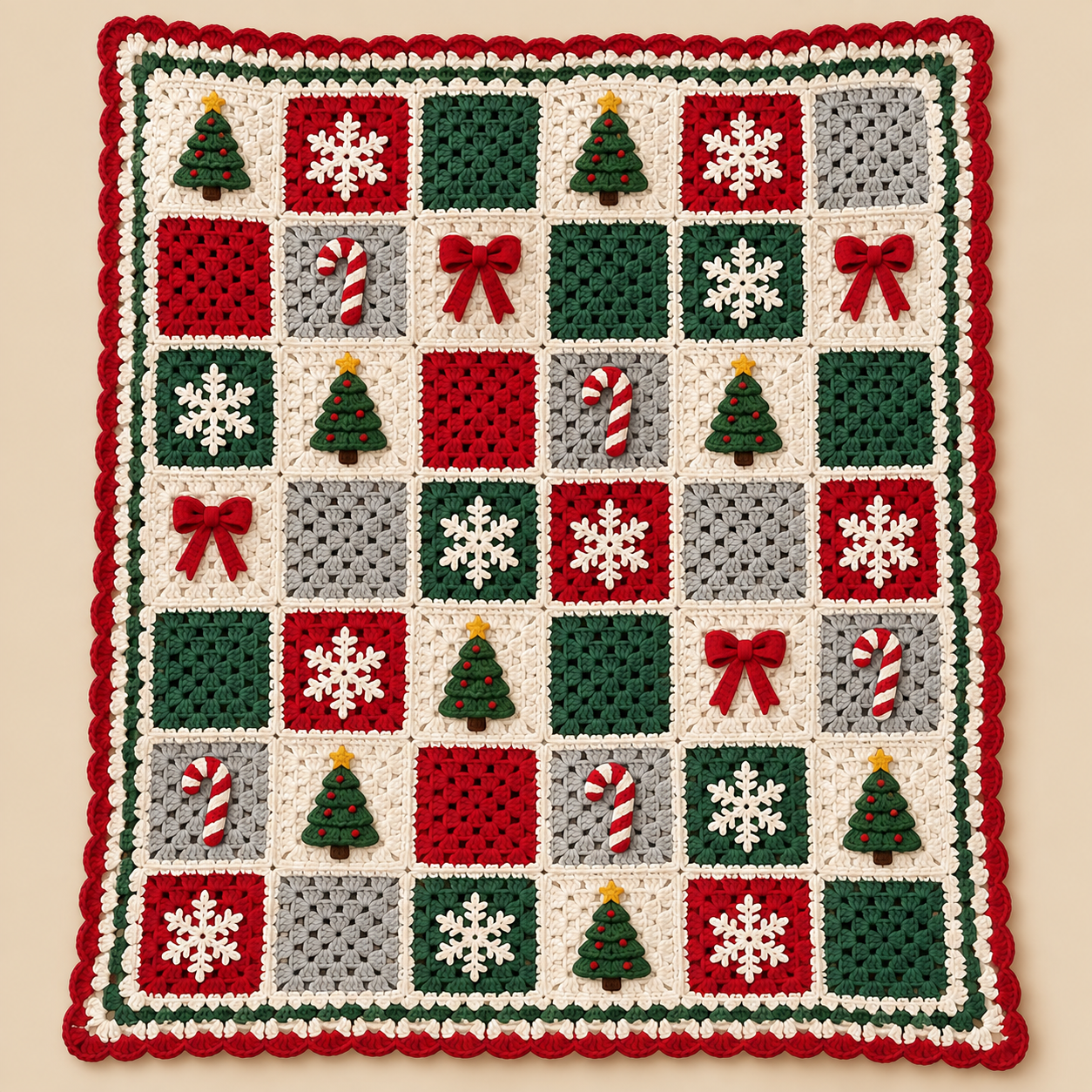 Christmas Granny Square Blanket – Free Crochet Pattern