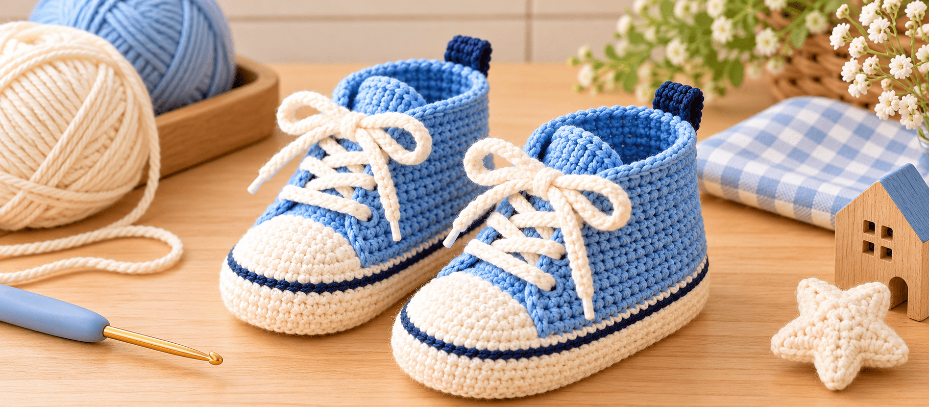 Crochet Baby Sneaker Booties Free Pattern – Blue & White