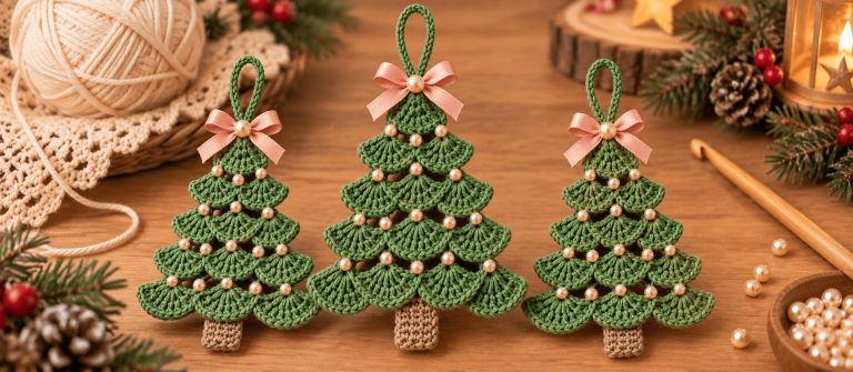 Crochet Christmas Tree Ornament Free Pattern (Beaded)