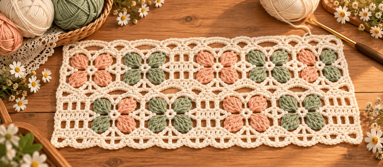 Crochet Four-Petal Flower Lace Stitch – Free Pattern
