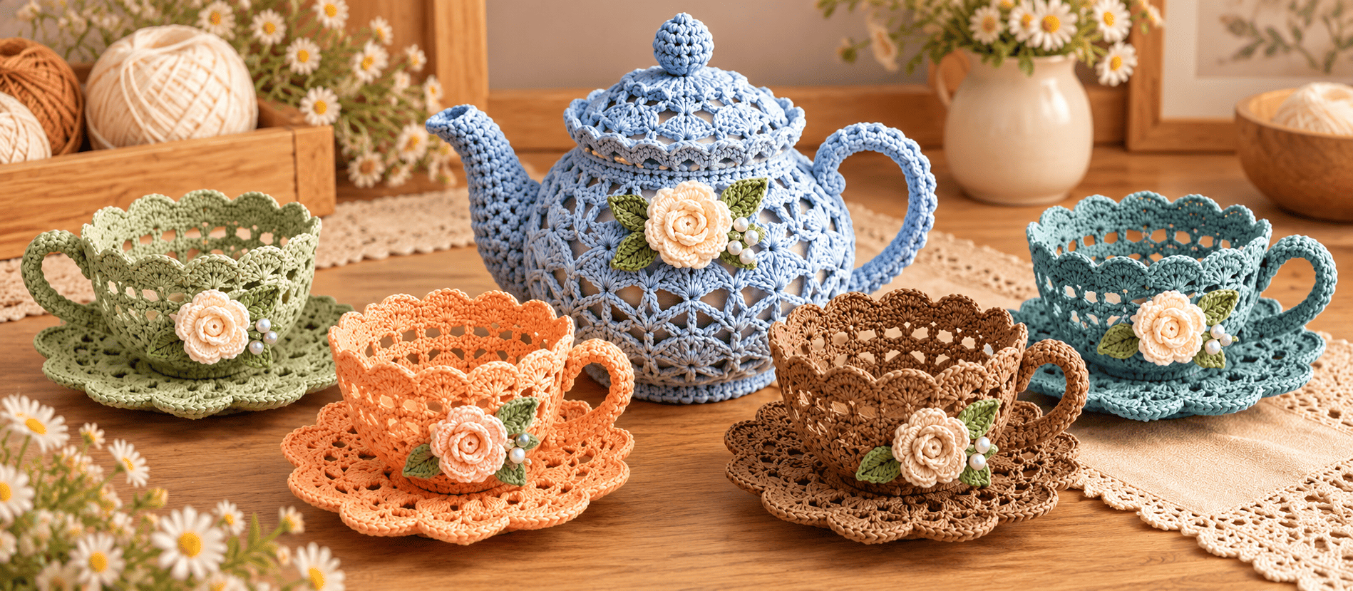 Crochet Tea Set Pattern: Lace Teapot, Cups & Saucers