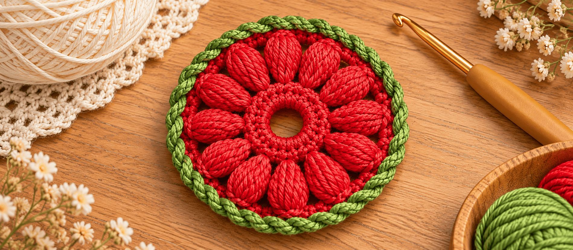 Easy Puff Stitch Flower Motif – Free Crochet Pattern