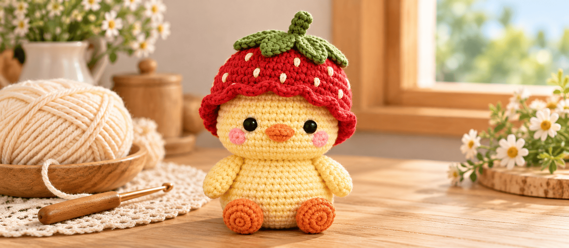 Strawberry Hat Chick Amigurumi: Free Crochet Pattern